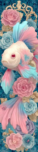 Free printable fish bookmark featuring fantasy goldfish with roses